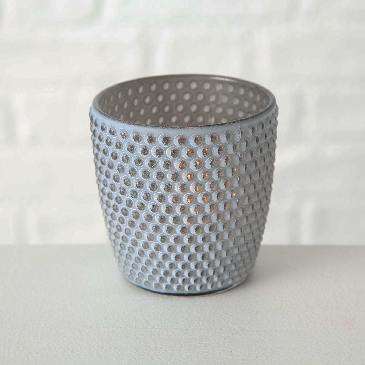 LS-LebenStil Retro Glas Teelichthalter Grau Punkte 2er Set