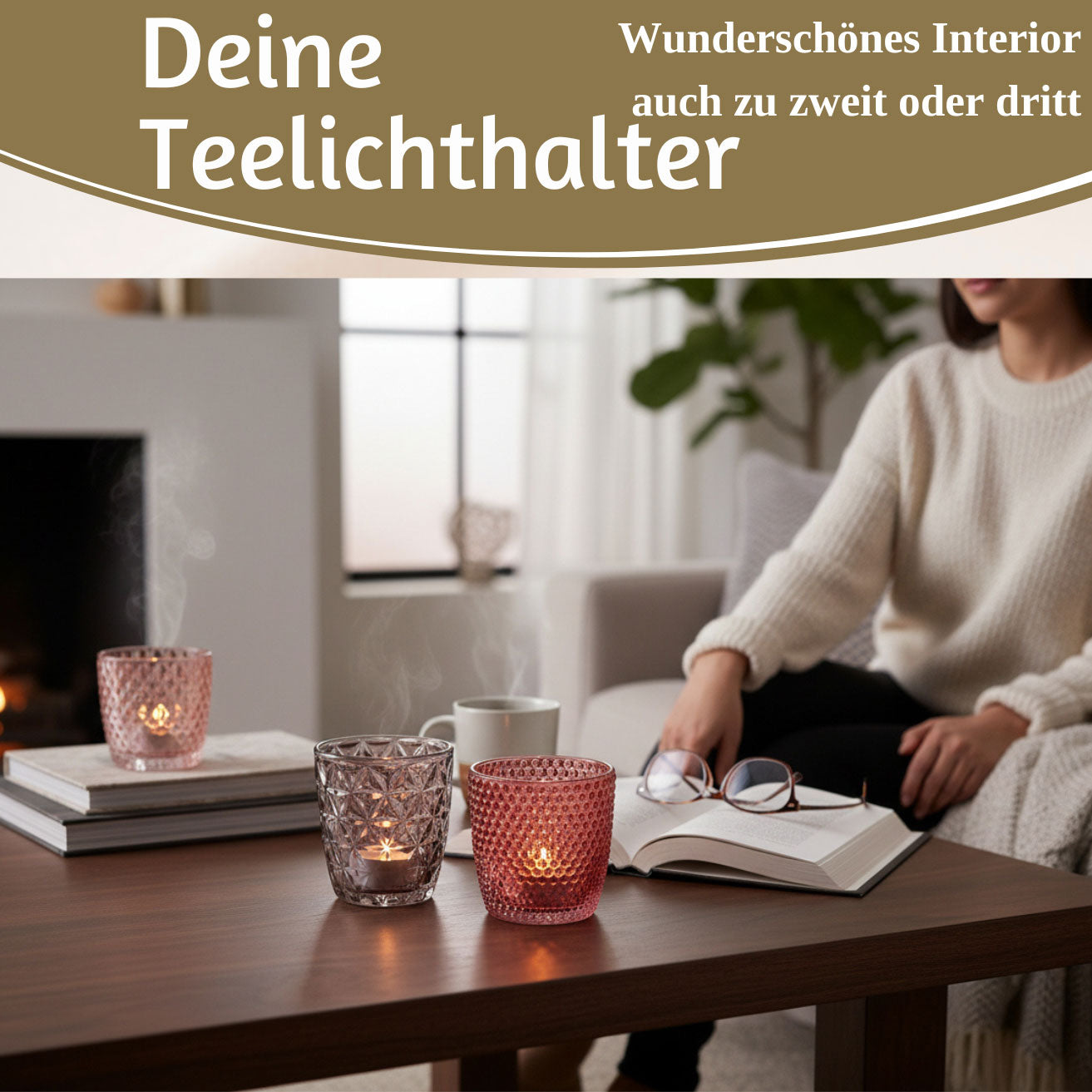 LS-LebenStil Retro Glas Teelichthalter Rosa 7cm 4er Set