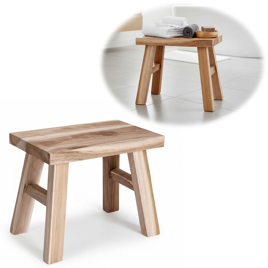 LS-LebenStil Vintage Holz Fußhocker Braun 24cm Teak