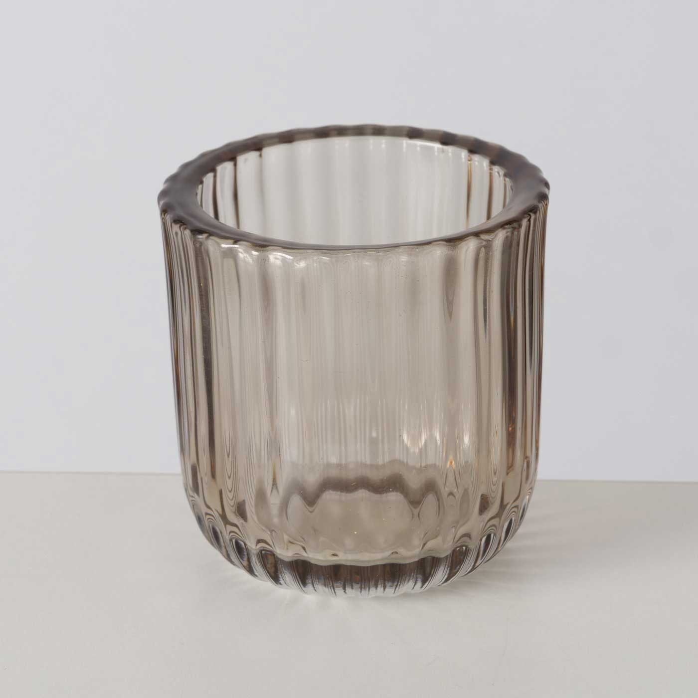 LS-LebenStil Teelichthalter Glas Retro Beige 3er Set 7-9cm