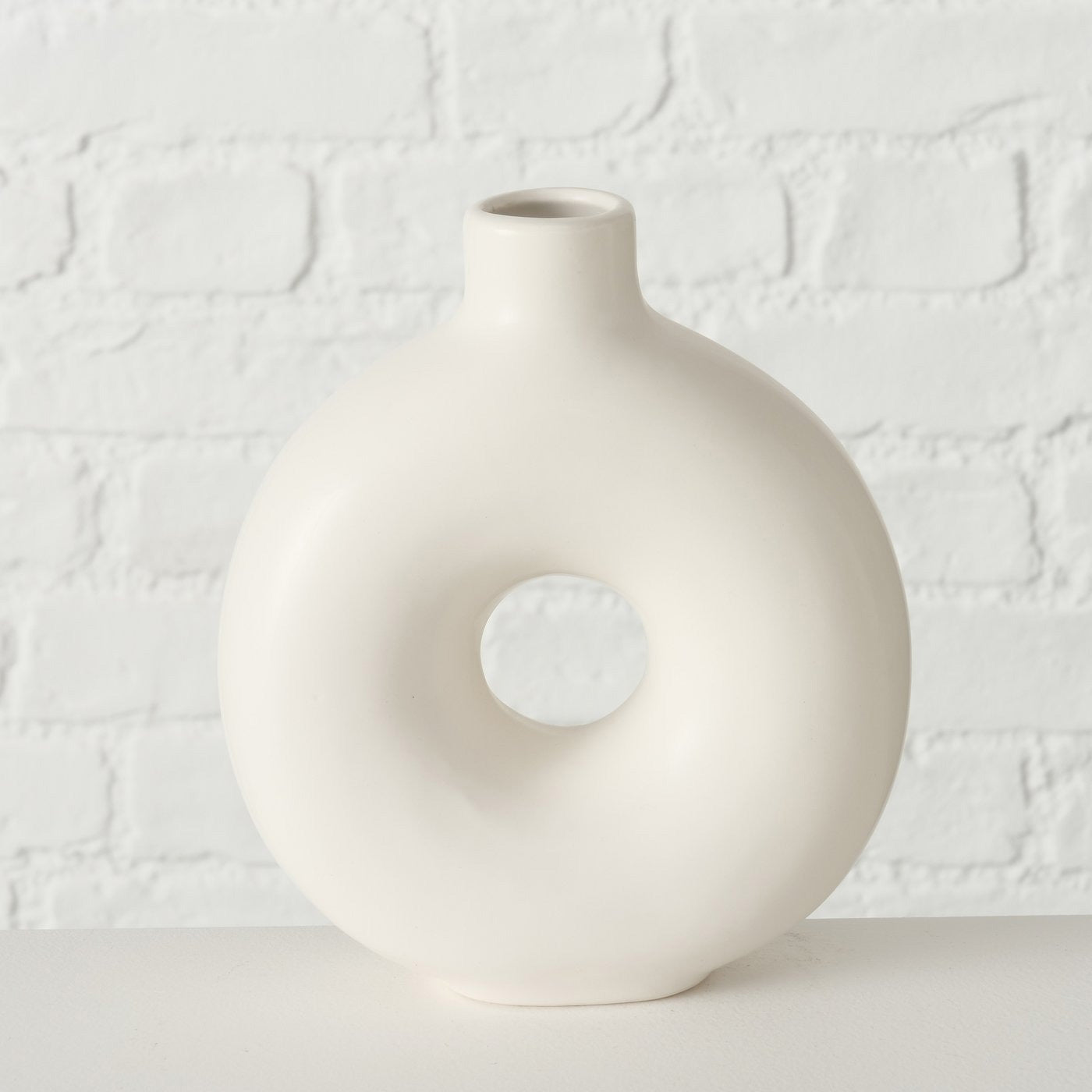 LS-LebenStil Donut Vase Keramik 20x17cm Creme Weiß Rund