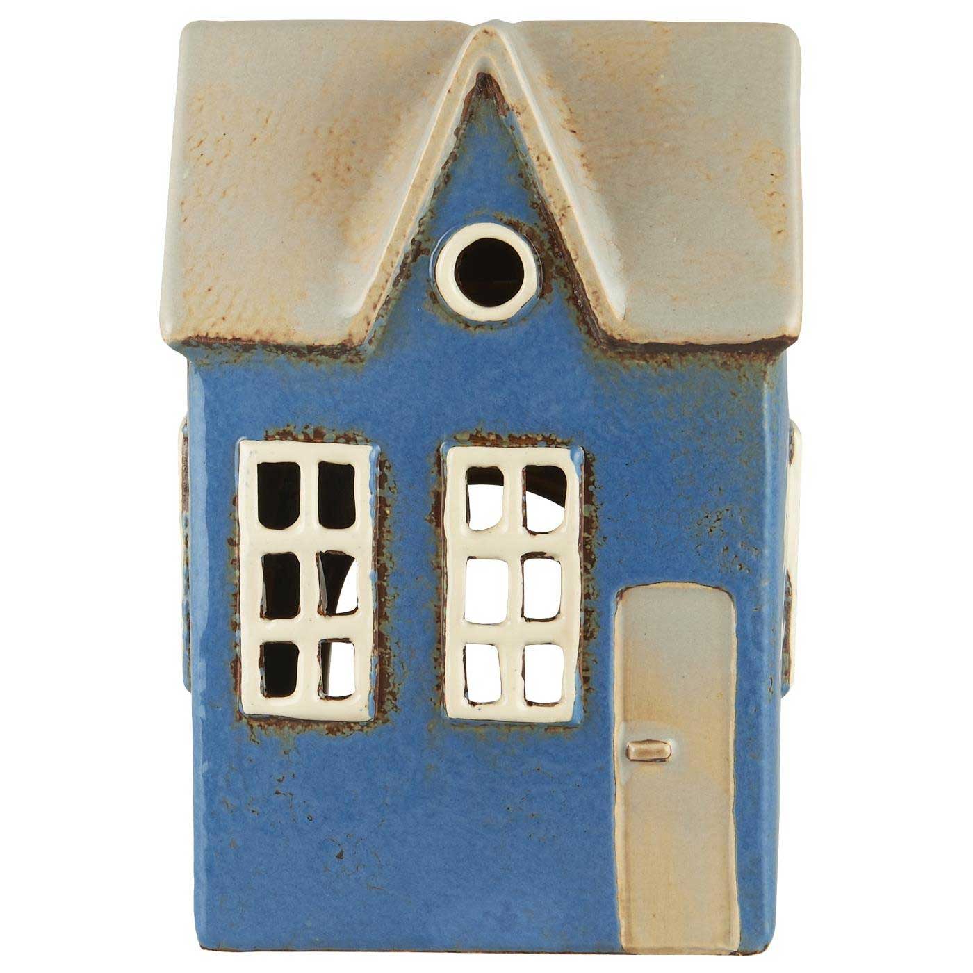 LS-LebenStil Nyhavn Teelichthaus 17cm Blau Keramik Fachwerkhaus