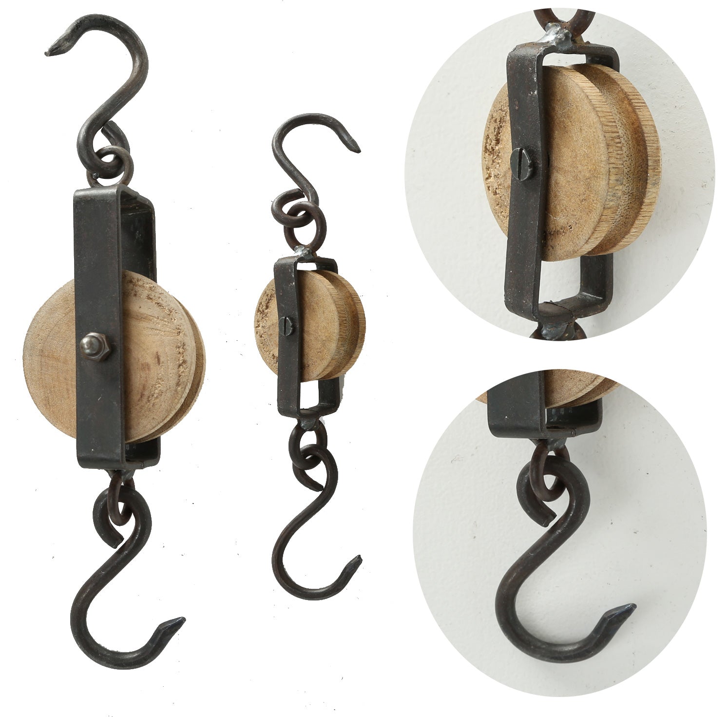 LS-LebenStil Loft Flaschenzug Wandhaken 2er Set 20-27cm