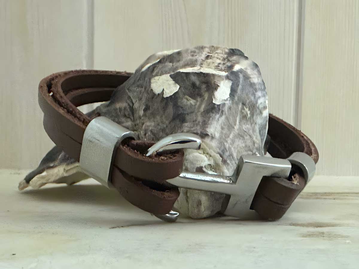 LS-LebenStil List Lederarmband Anker Braun Silber 23cm Echtleder