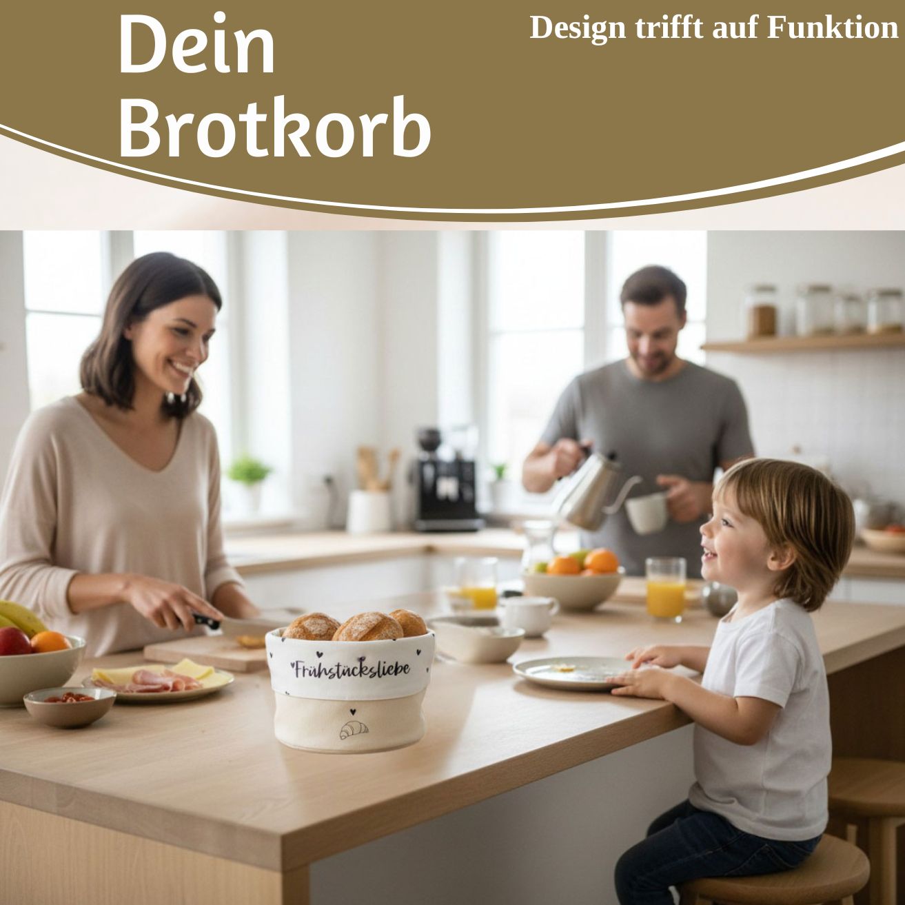 LS-LebenStil Frühstücksliebe Brotkorb Baumwolle Creme 20x16cm