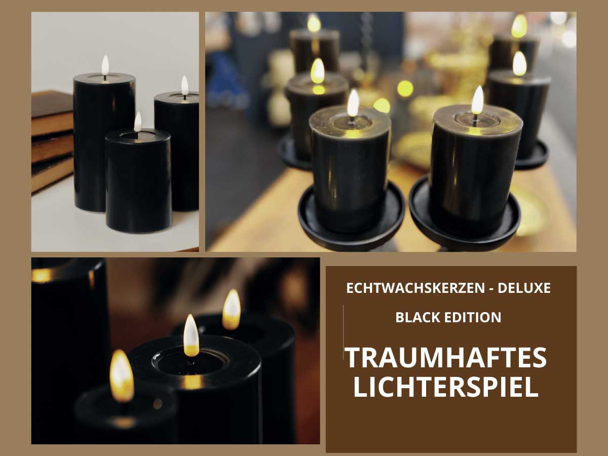LS-LebenStil Möbel & Wohnen Real Flame LED Stumpenkerze 15cm Schwarz
