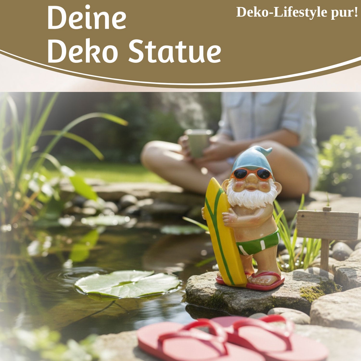 LS-LebenStil Garten & Camping Zwerg Erwin Surfer Gartenzwerg 20cm