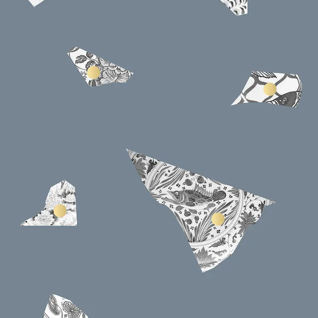 Mineheart Wallpaper Plate Fragment Tapete blau grau Vlies