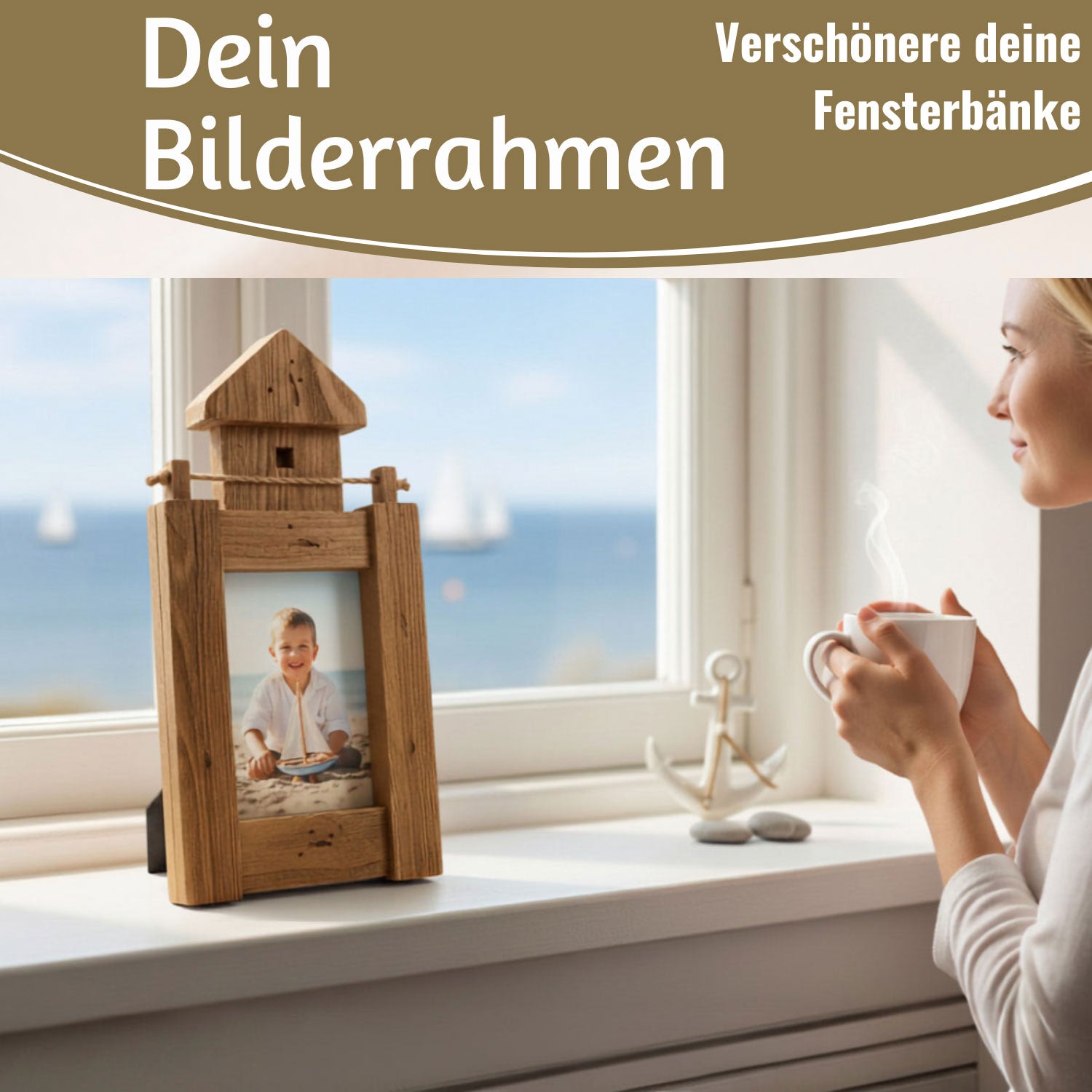 LS-LebenStil Bilderrahmen Holz Leuchtturm braun 30 cm 10x15
