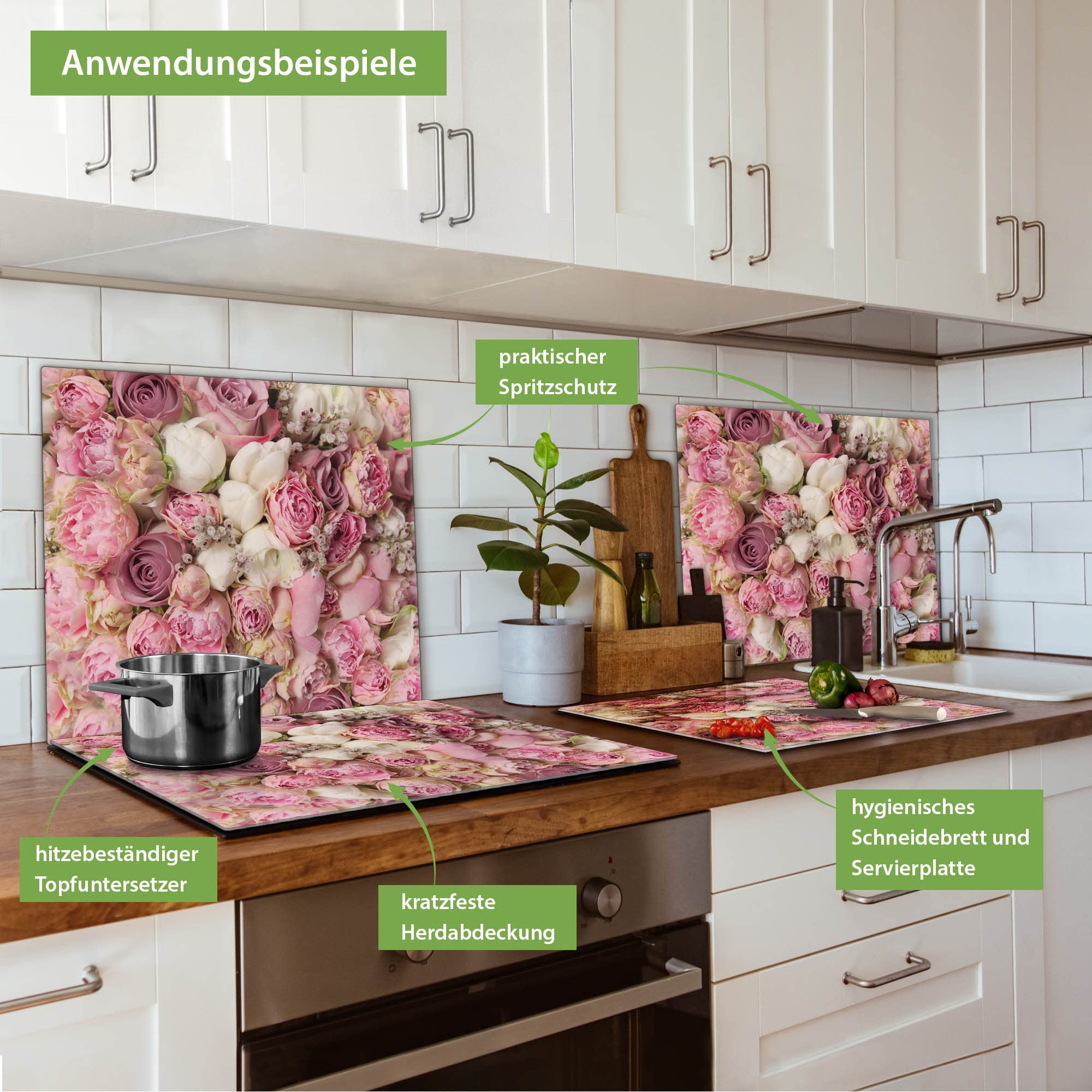 Banjado Herdabdeckplatten Strauss Rosen Glas 60x52 einteilig