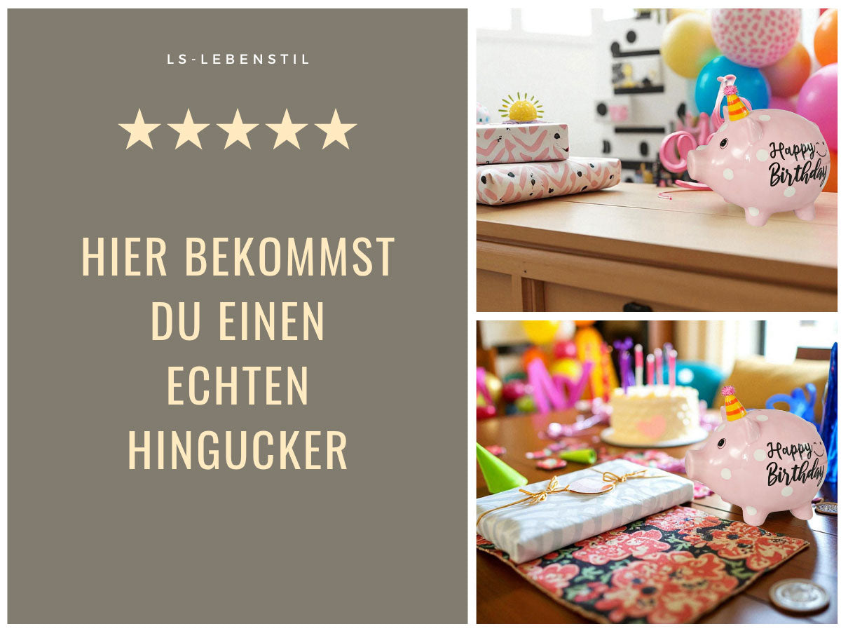 LS-LebenStil Sparschwein Keramik Spardose rosa Happy Birthday 14 cm