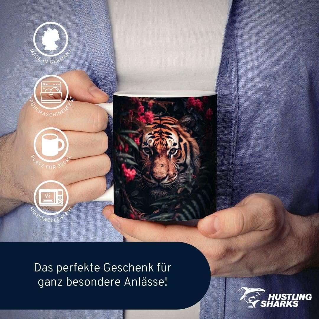 Hustling Sharks Wandbilder Tiger in Blumen Tasse 330 ml Keramik Weiß
