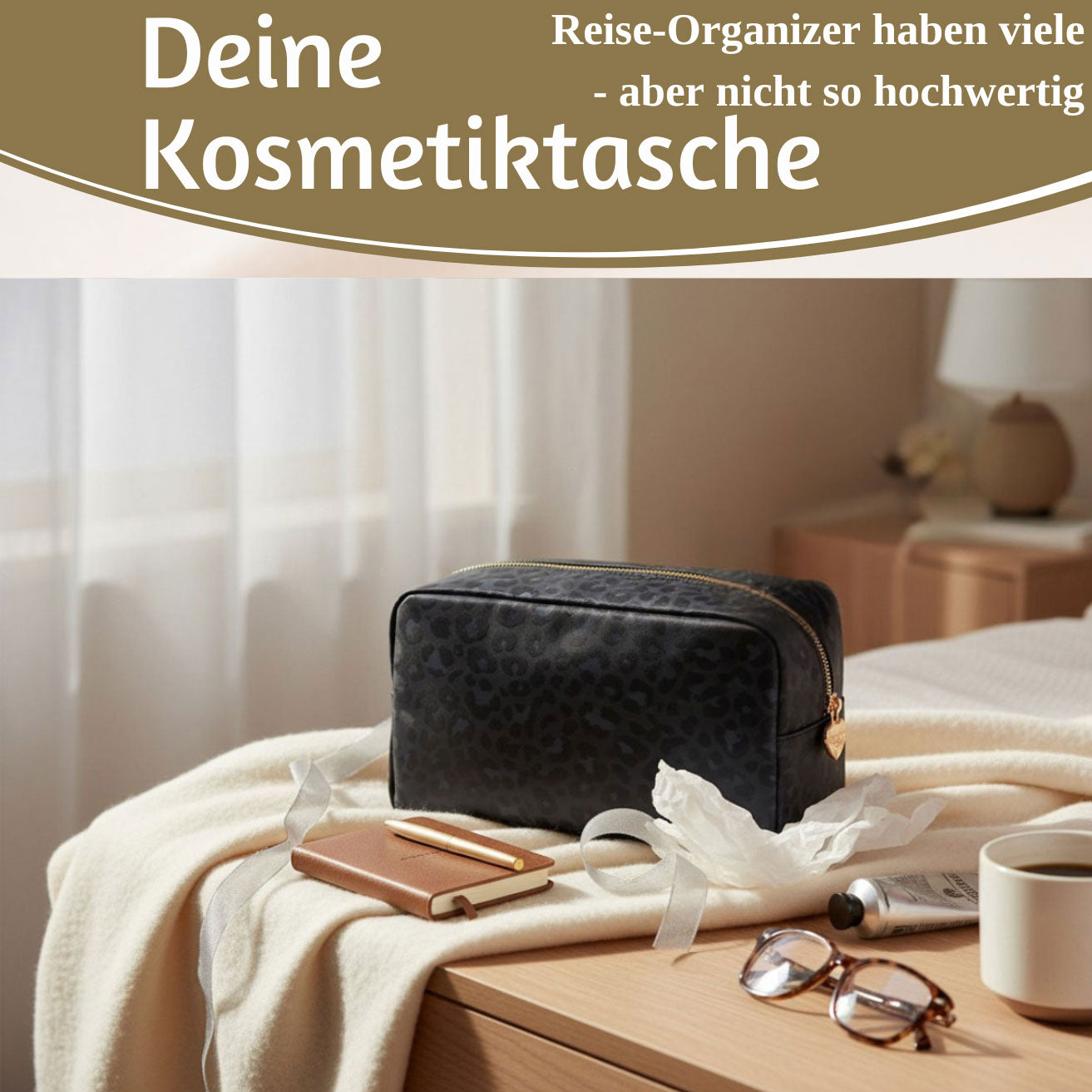 Mimi's Glow Kulturtasche Romy 26x14cm leo grau Kosmetiktasche