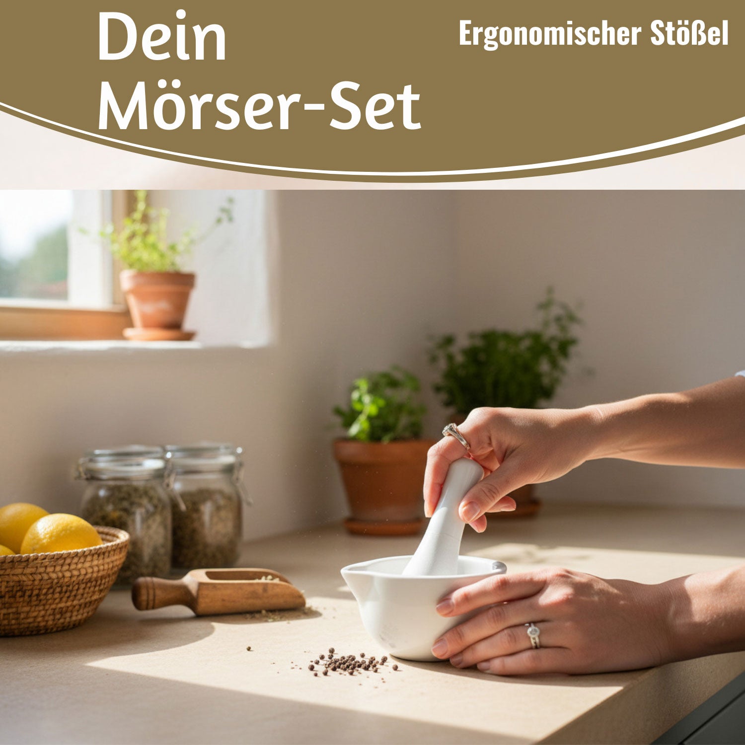 LS-LebenStil Küche & Haushalt Mörser mit Stößel Weiß Keramik Ø12cm