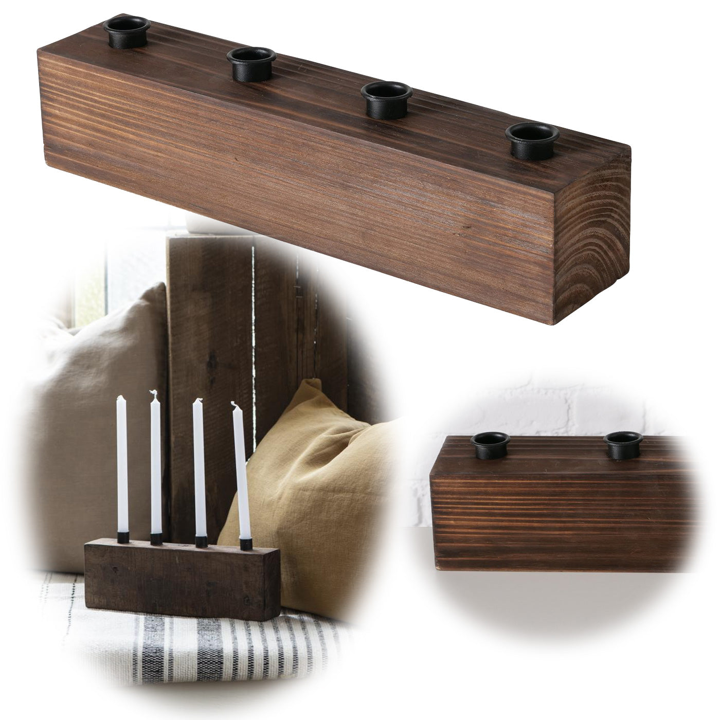LS-LebenStil Unika Kerzenständer braun Holz 4-fach 38 cm