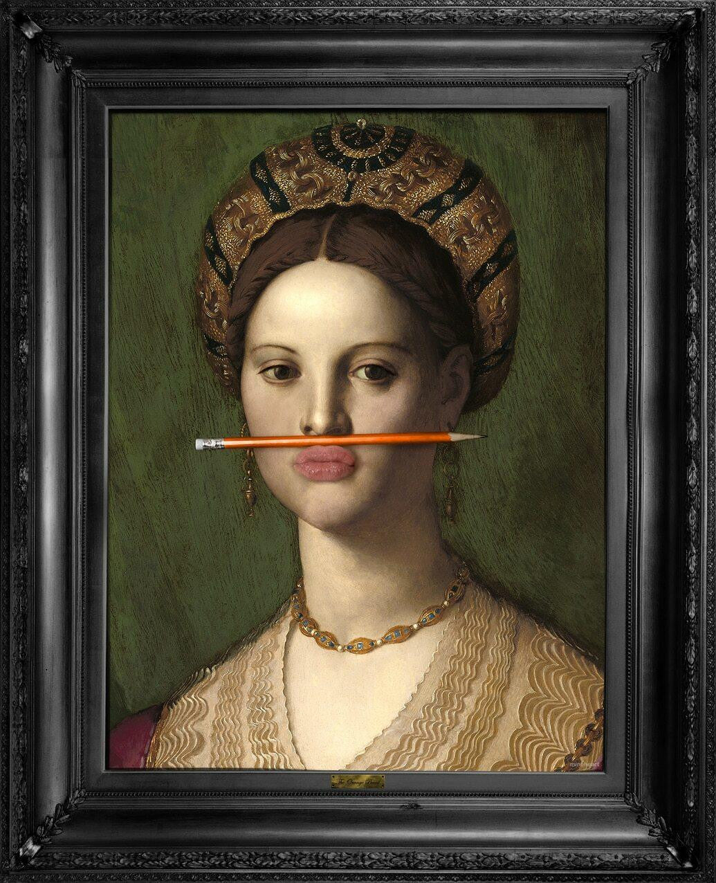 Mineheart Orange Pencil Leinwandbild 66x81cm Frau Orange