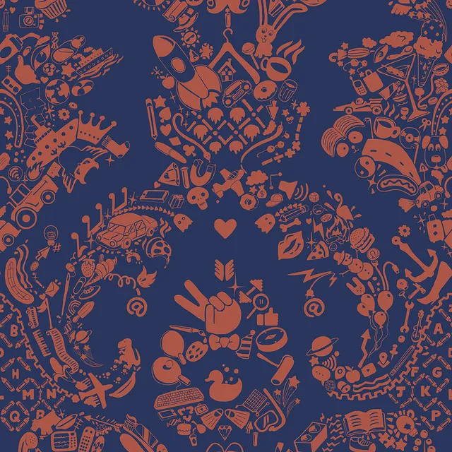 Mineheart New World Damask Tapete Lila Orange