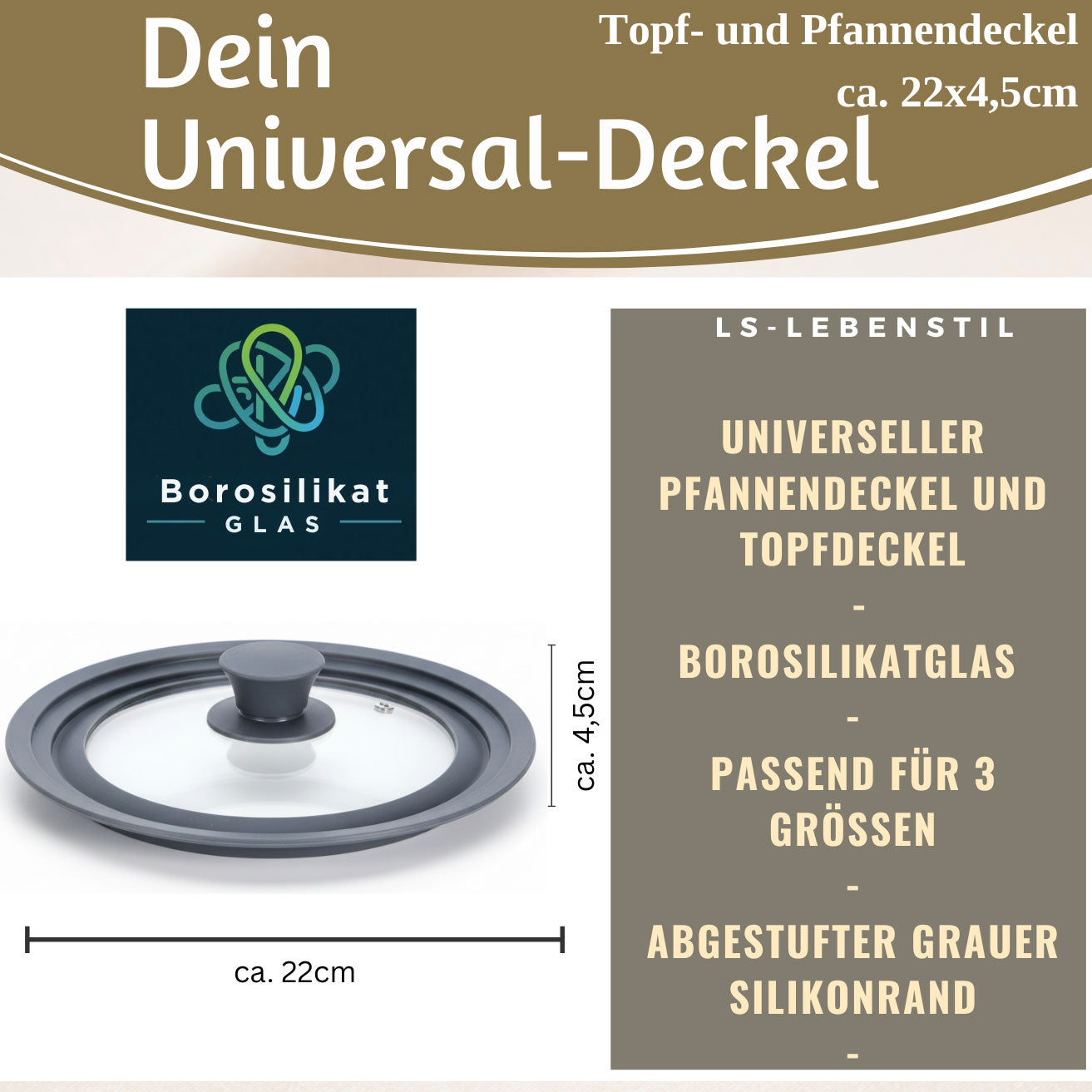 LS-LebenStil Küche & Haushalt Universal Glasdeckel 18 20 22cm