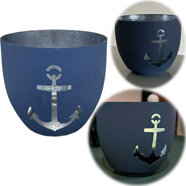LS-LebenStil Küche & Haushalt Teelichthalter Anker Metall Blau 9cm