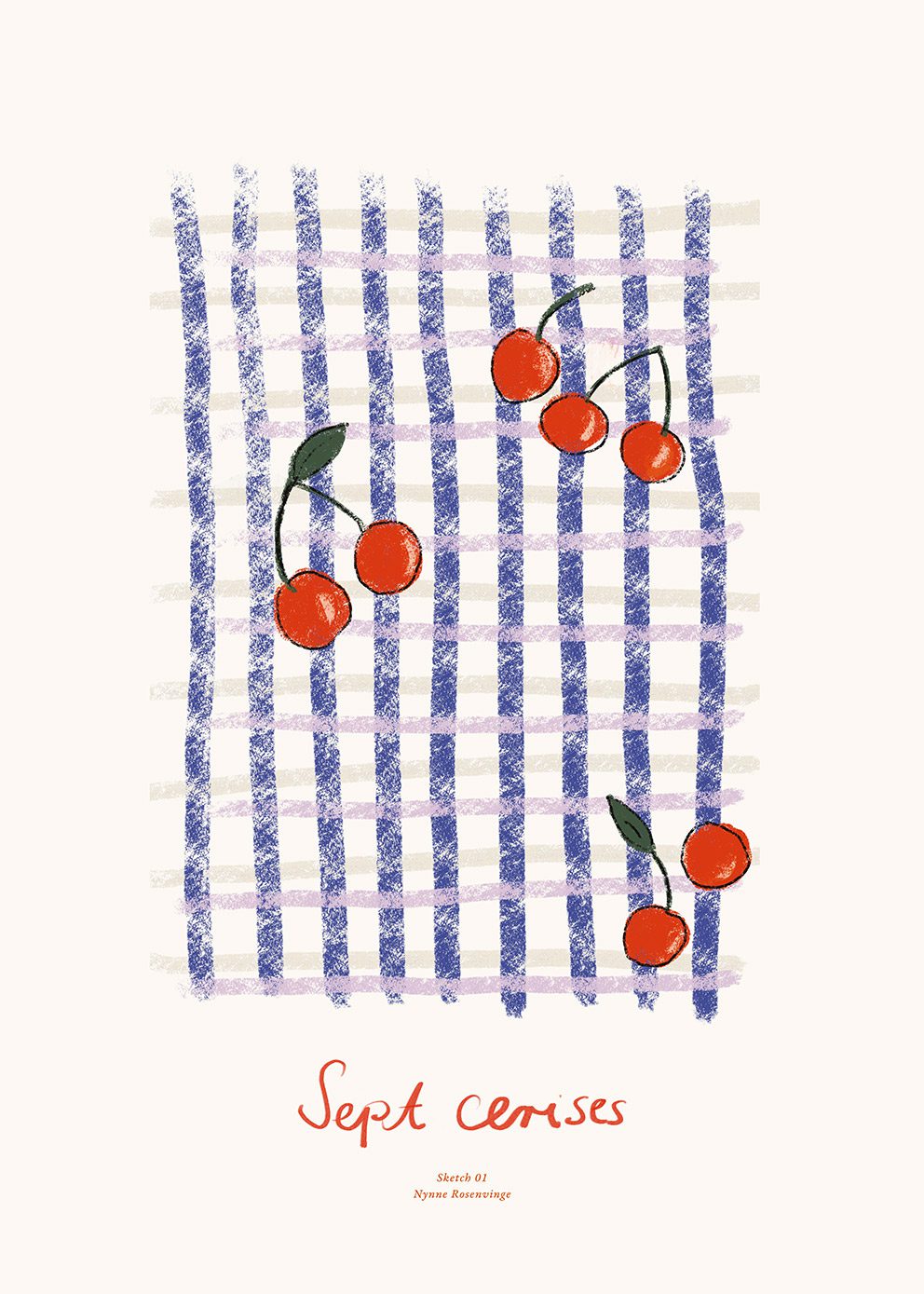 The Poster Club Sept Cerises Kunstdruck 30x40 cm Blau