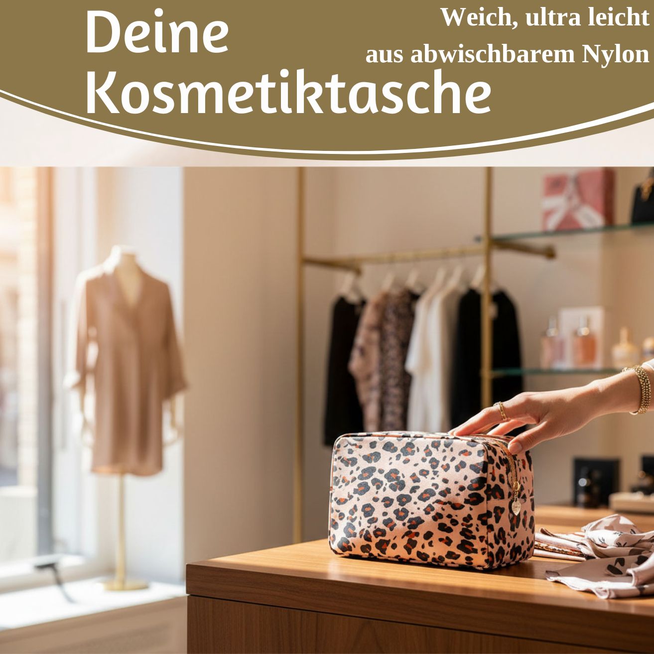 LS-LebenStil Romy Kulturtasche Leo Beige Nylon 26cm