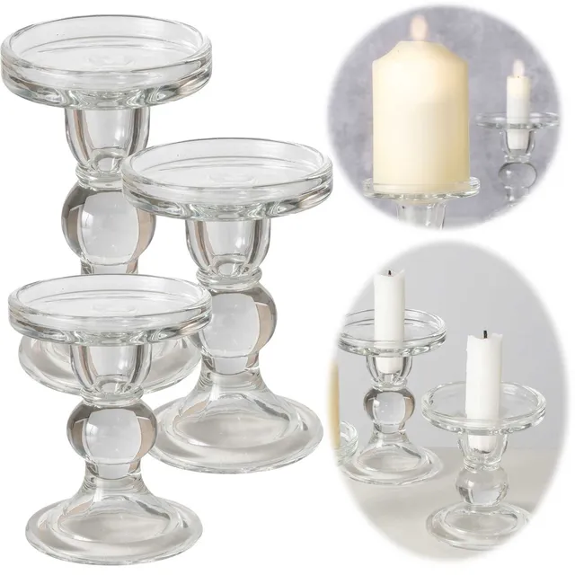 LS-LebenStil Glas Kerzenständer Klar 3er Set 28cm