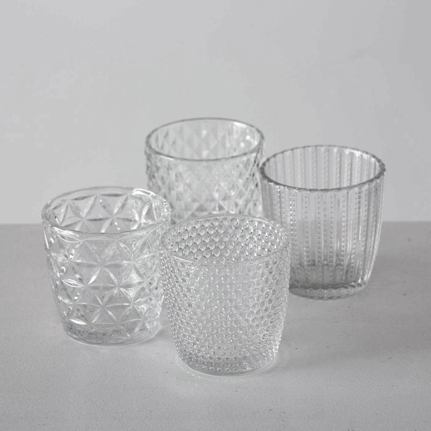 LS-LebenStil Küche Teelichthalter Glas Retro Weiß 4er 7cm