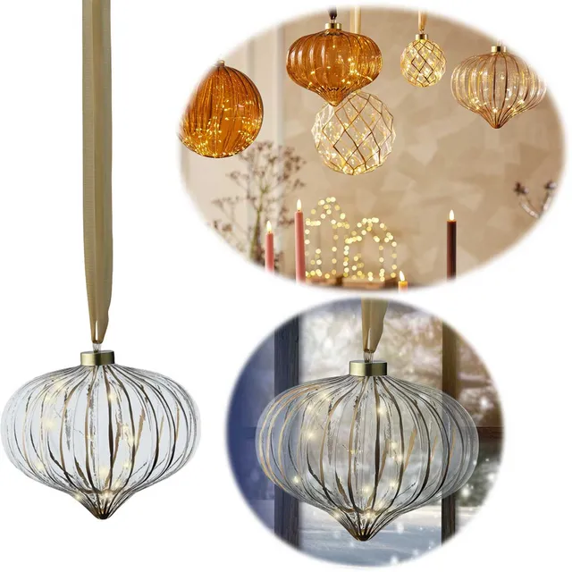 LS-LebenStil Kampen Lichtkugel Glas Gold 20cm 15 LED