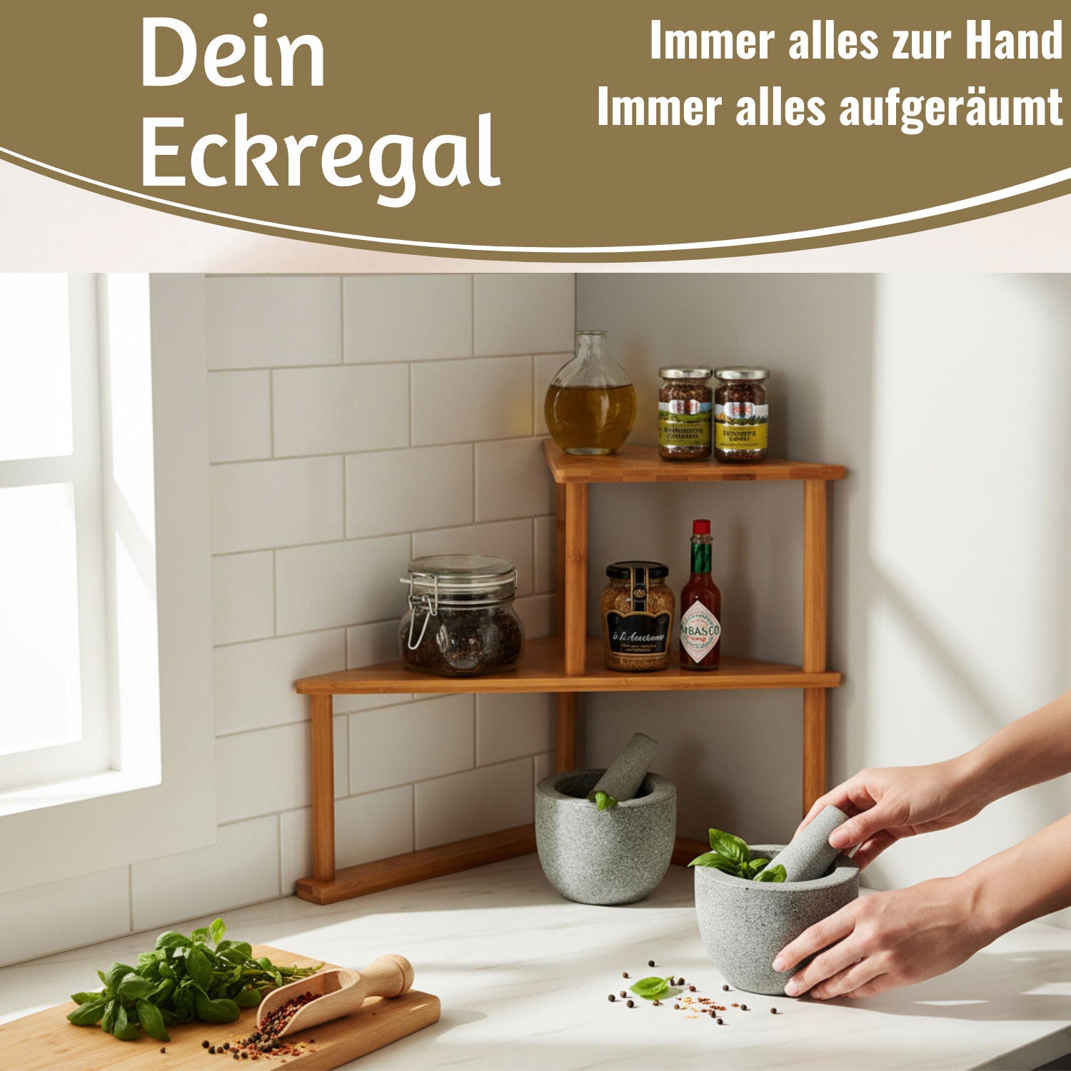 LS-LebenStil Küche & Haushalt Eckregal Holz 39x52cm Gewürzregal