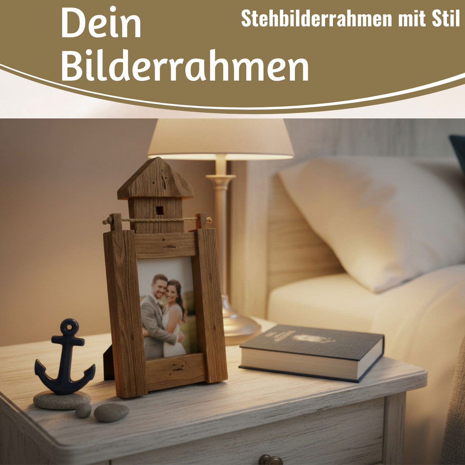 LS-LebenStil Bilderrahmen Holz Leuchtturm braun 30 cm 10x15
