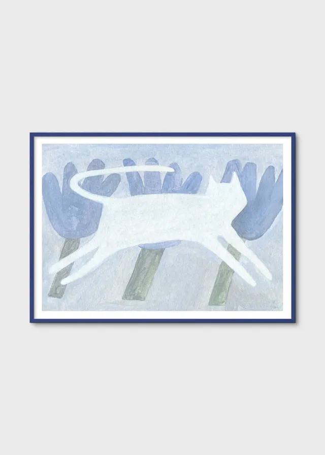 The Poster Club Art Prints Cat and Flora Poster A4 Blau