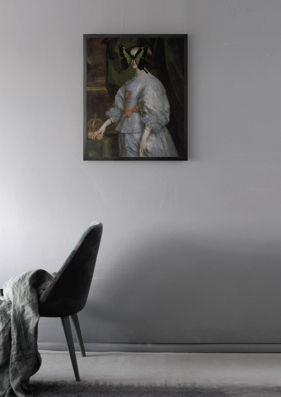 Mineheart Portrait of Black and Green Butterfly on Lady Wandbild 21x30cm
