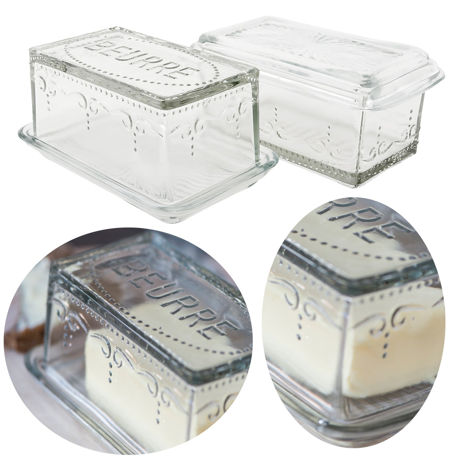 LS-LebenStil Vintage Glas Butterdose 16x10cm mit Deckel klar