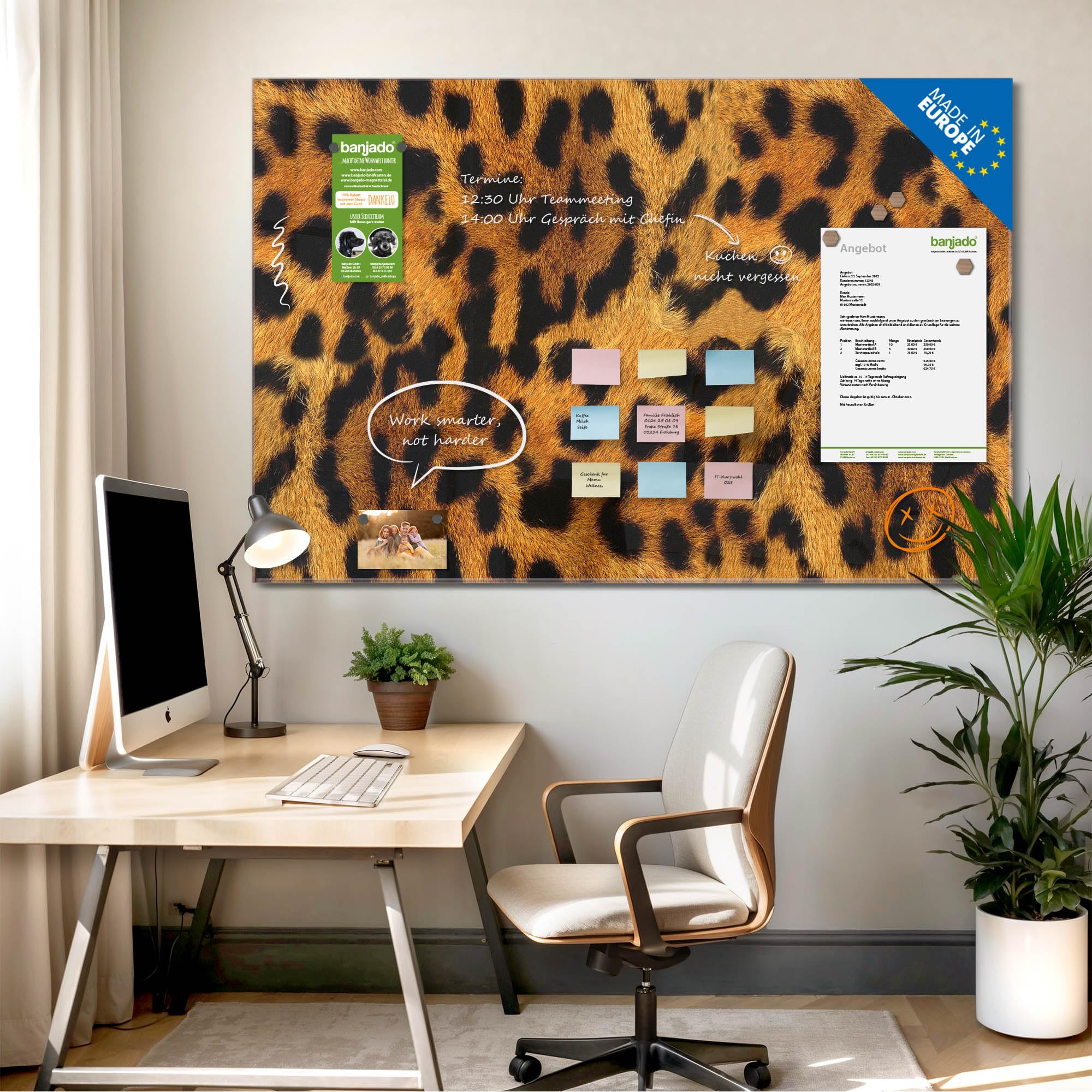 Banjado Magnettafel Leopard Glas-Magnettafel 120x80 cm Katzen