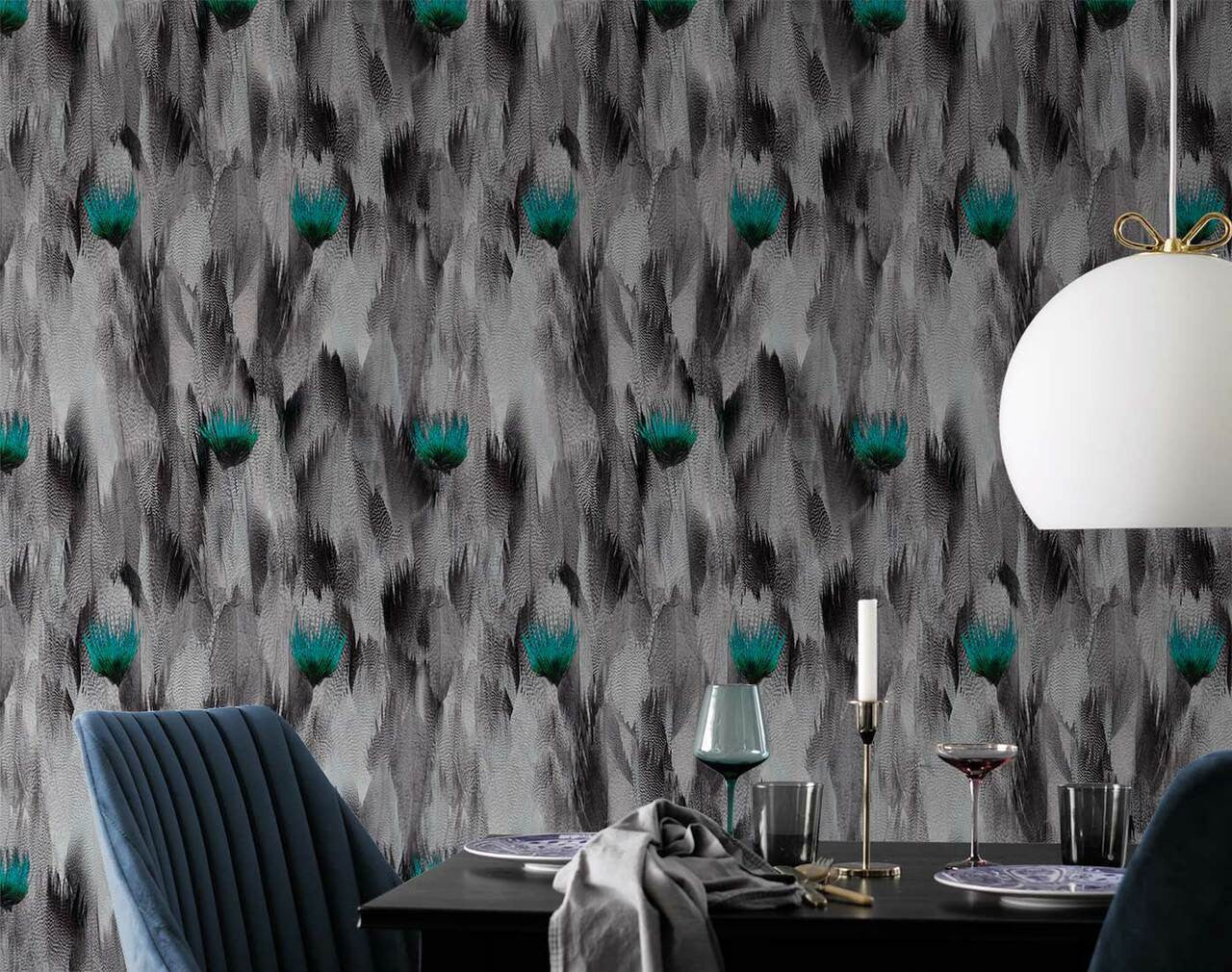 Mineheart Wallpaper Natural Feathers Tapete A3 Muster grün