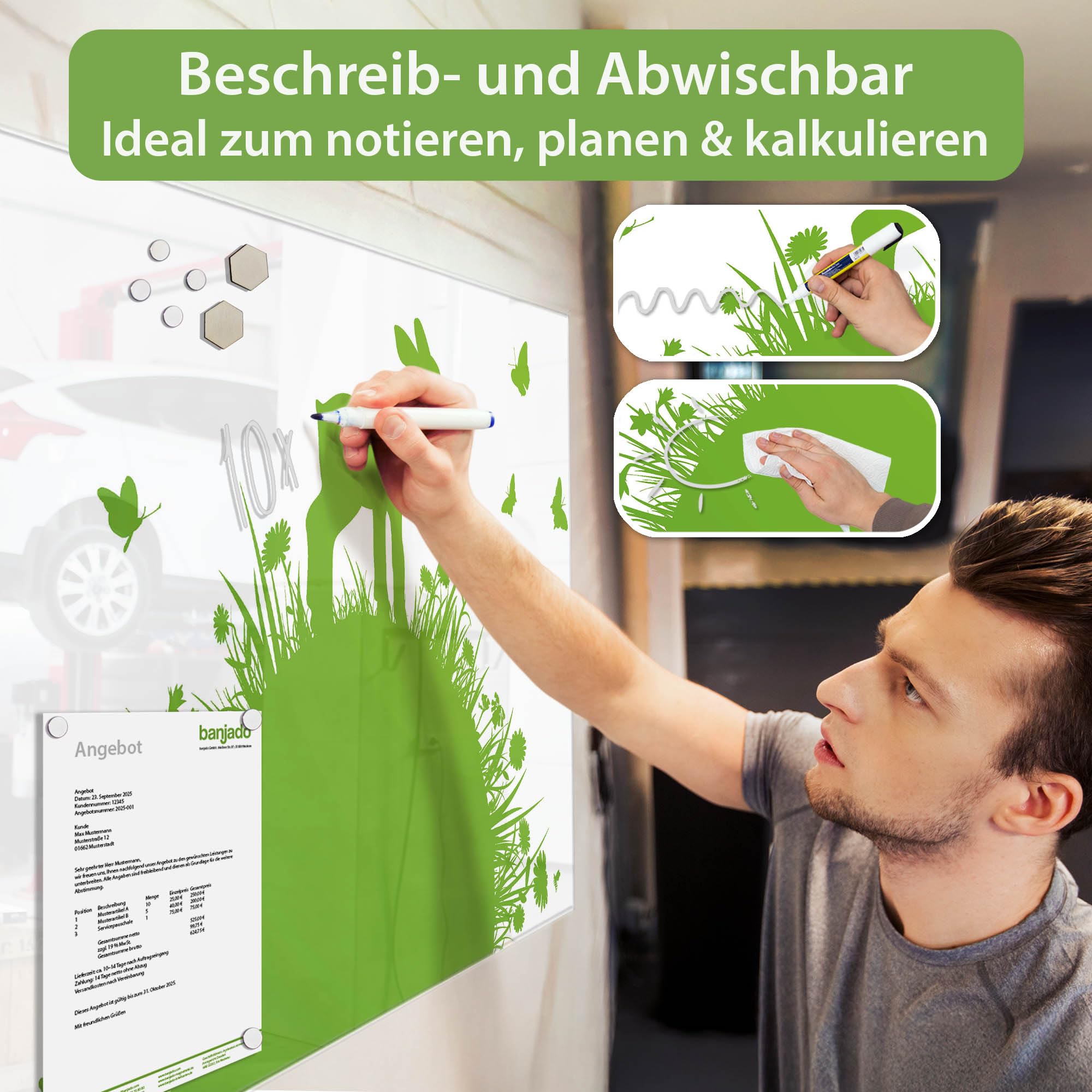Banjado Magnettafel Rehkitz Glasboard 120x80 Kinder