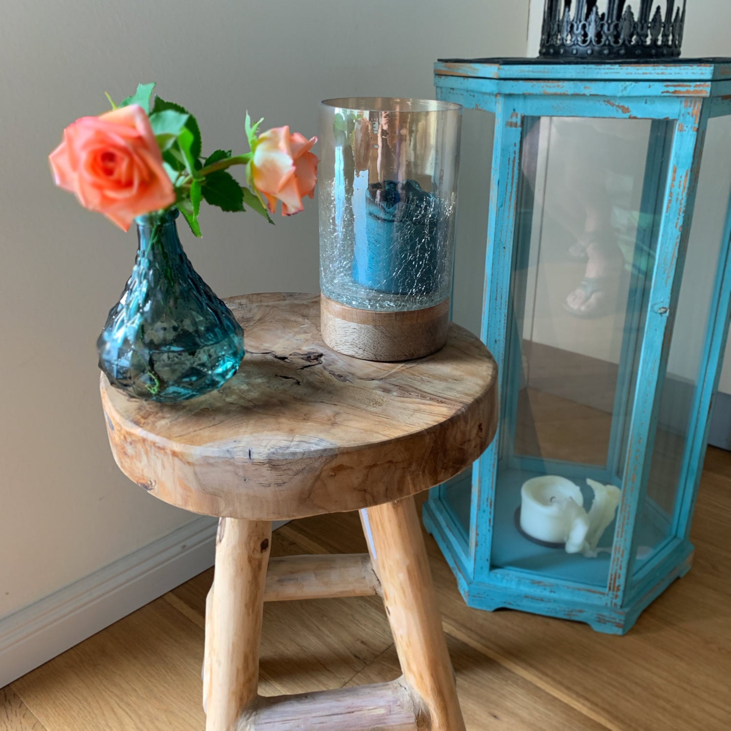 LS-LebenStil Möbel & Wohnen Teak Hocker 42cm Braun Massiv