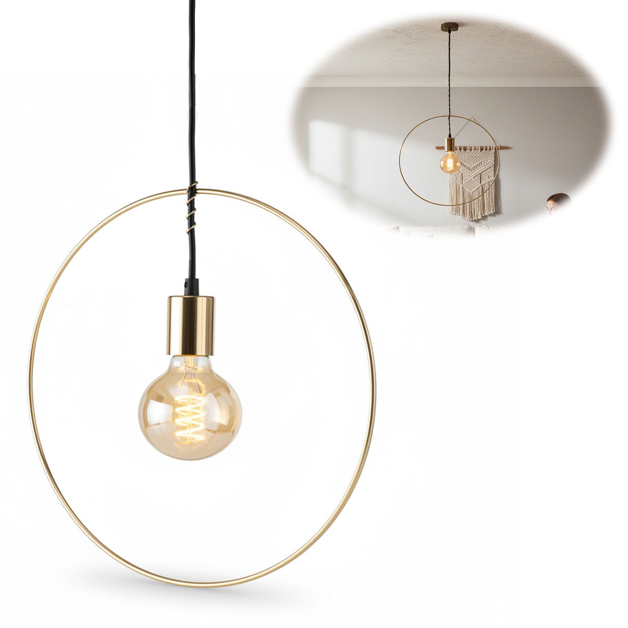 LS-LebenStil Athen Pendel-Leuchte Ring Gold 40cm E27