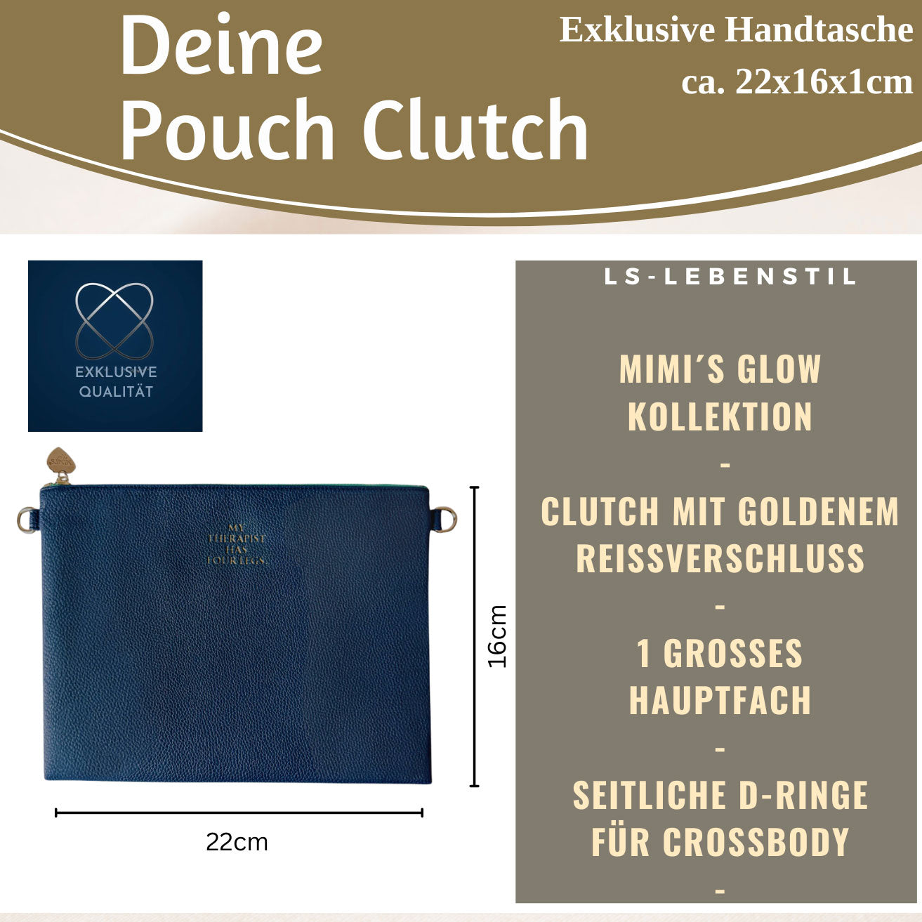 LS-LebenStil Lia Clutch Navy Blau 22cm PU-Leder