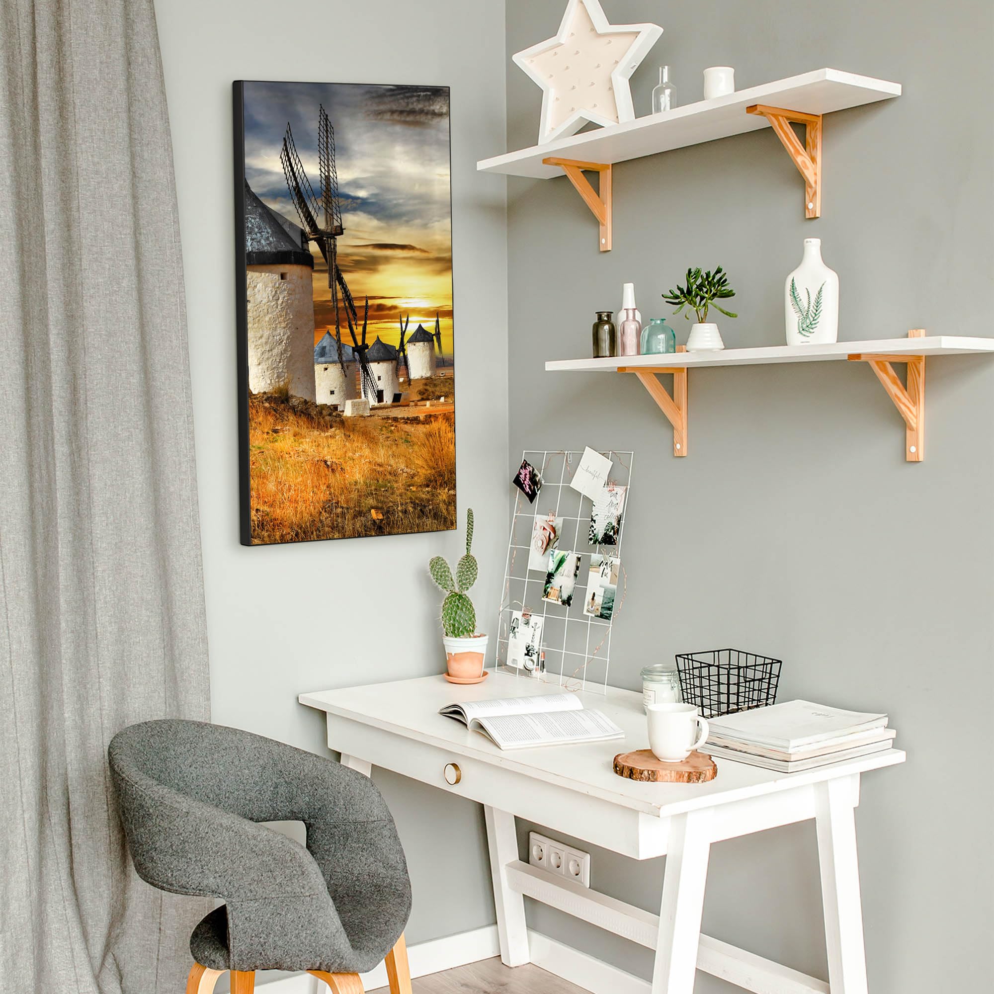 Banjado Magnettafel Spanische Windmühlen Pinnwand 37x78cm