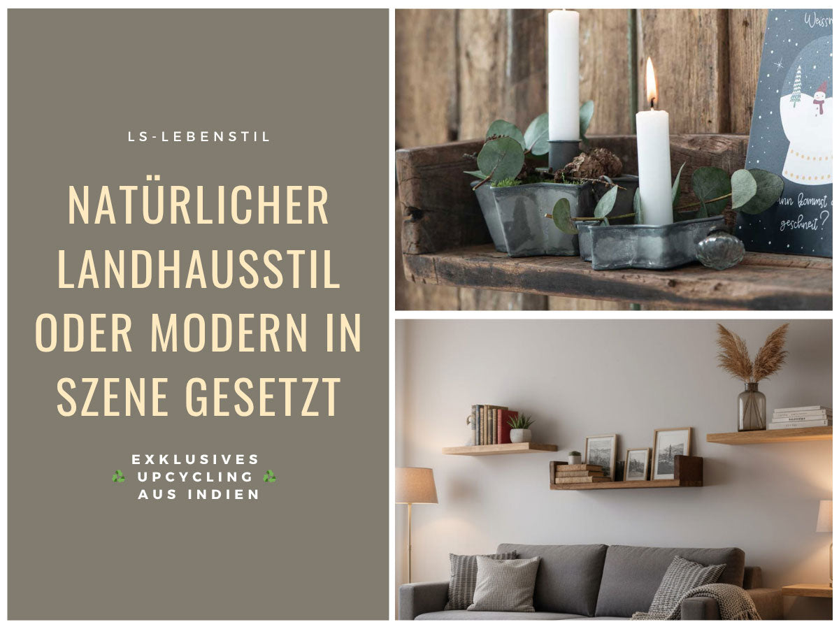 LS-LebenStil Unika Wandregal Braun 60cm Holz Ziegelform Regalbrett