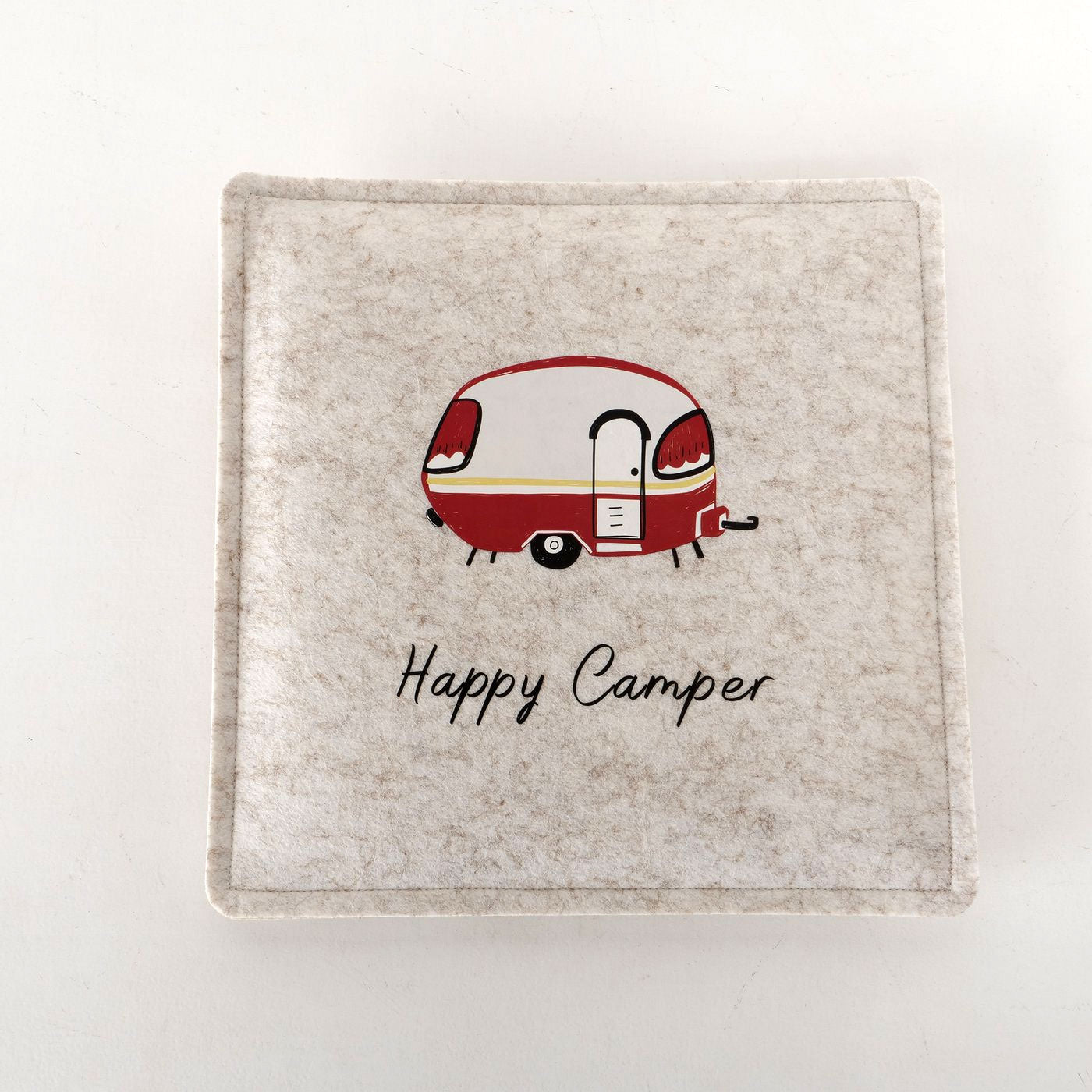 LS-LebenStil Sitzkissen Happy Camper Filz 35x35cm Beige