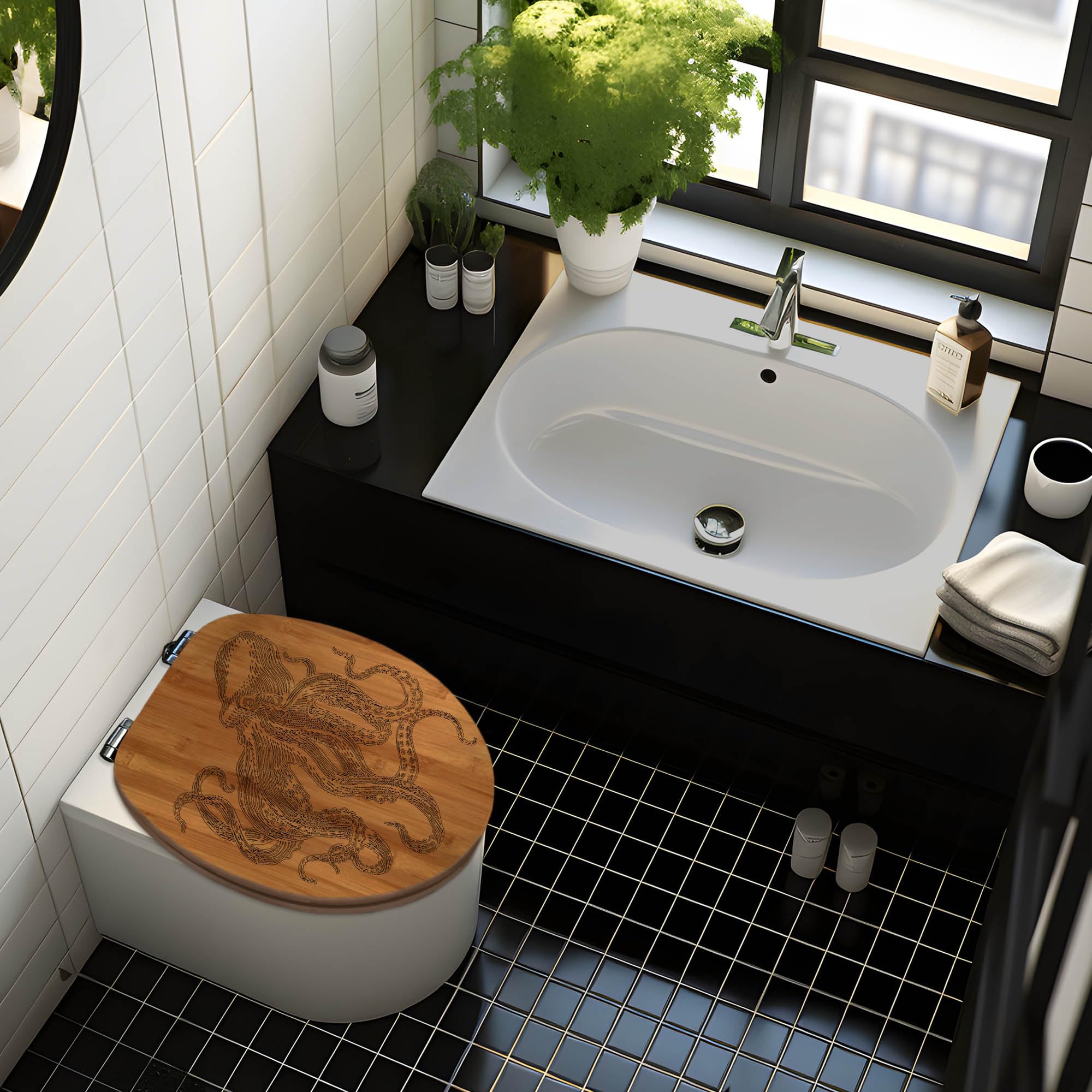 Banjado WC Sitz Oktopus 4 Toilettendeckel Bambus Absenkautomatik