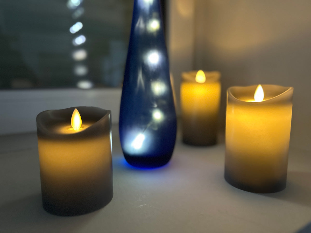 LS-LebenStil Möbel & Wohnen LED Stumpenkerze Grau 3er Set Timer