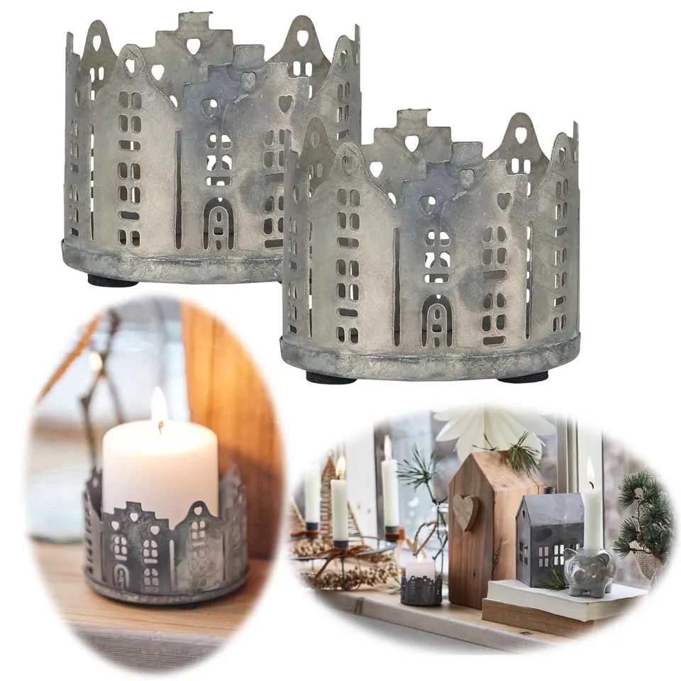 LS-LebenStil Küche & Haushalt Ribe Teelichthaus Silber 2er Set 4x6cm