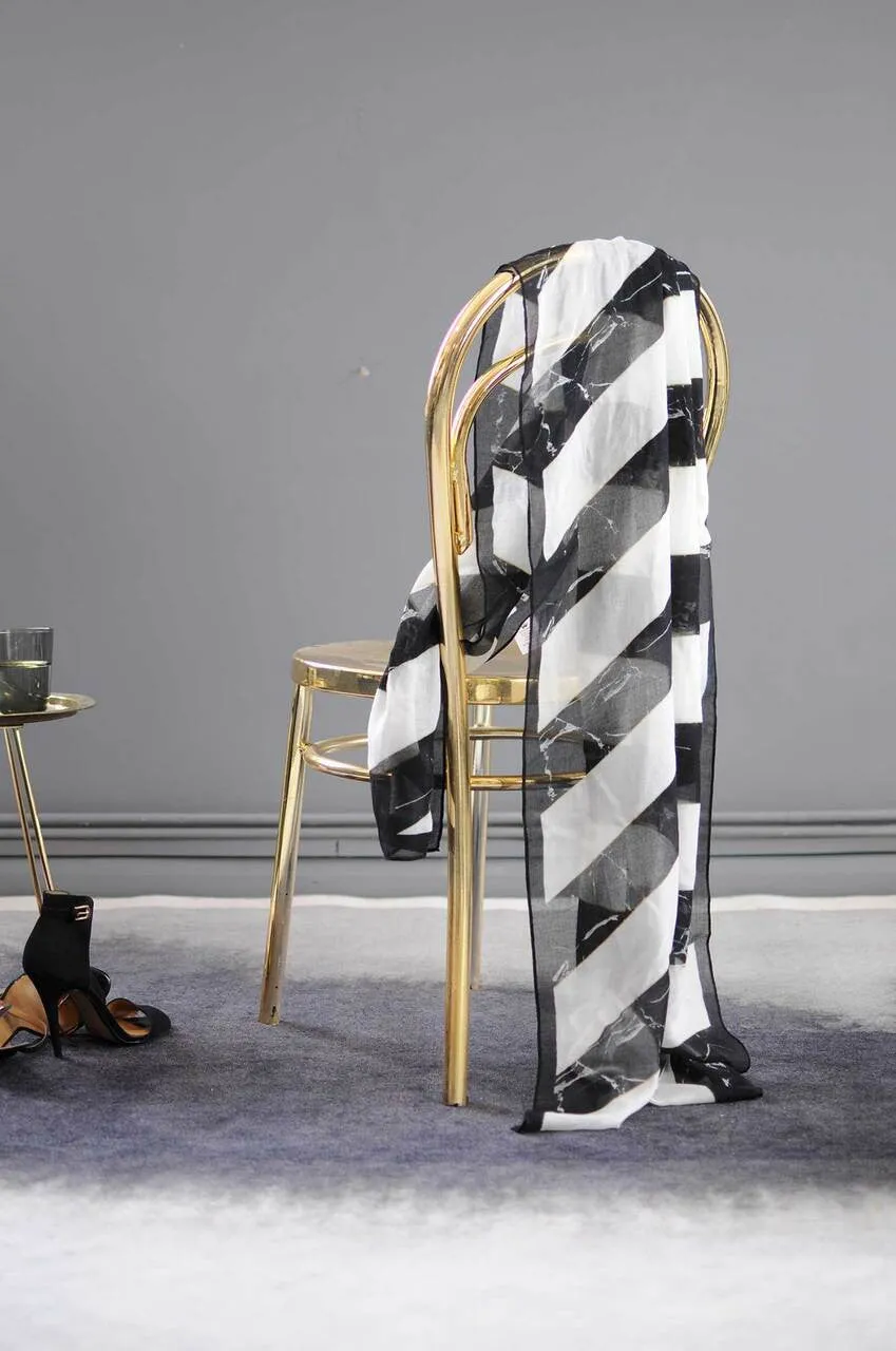 Mineheart Diagonal Marble Schal Schwarz Weiß 70x170 Seide