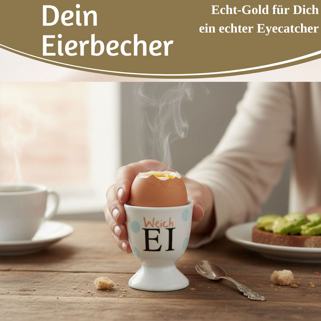 LS-LebenStil Küche & Haushalt Eierbecher Echt-Gold Weich-Ei Porzellan