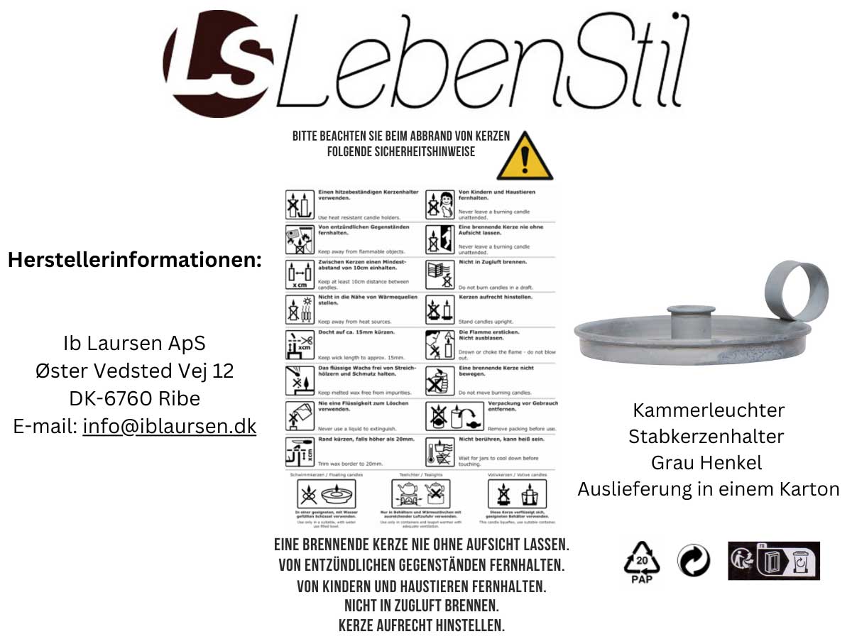 LS-LebenStil IB Laursen Kammerleuchter 13cm grau