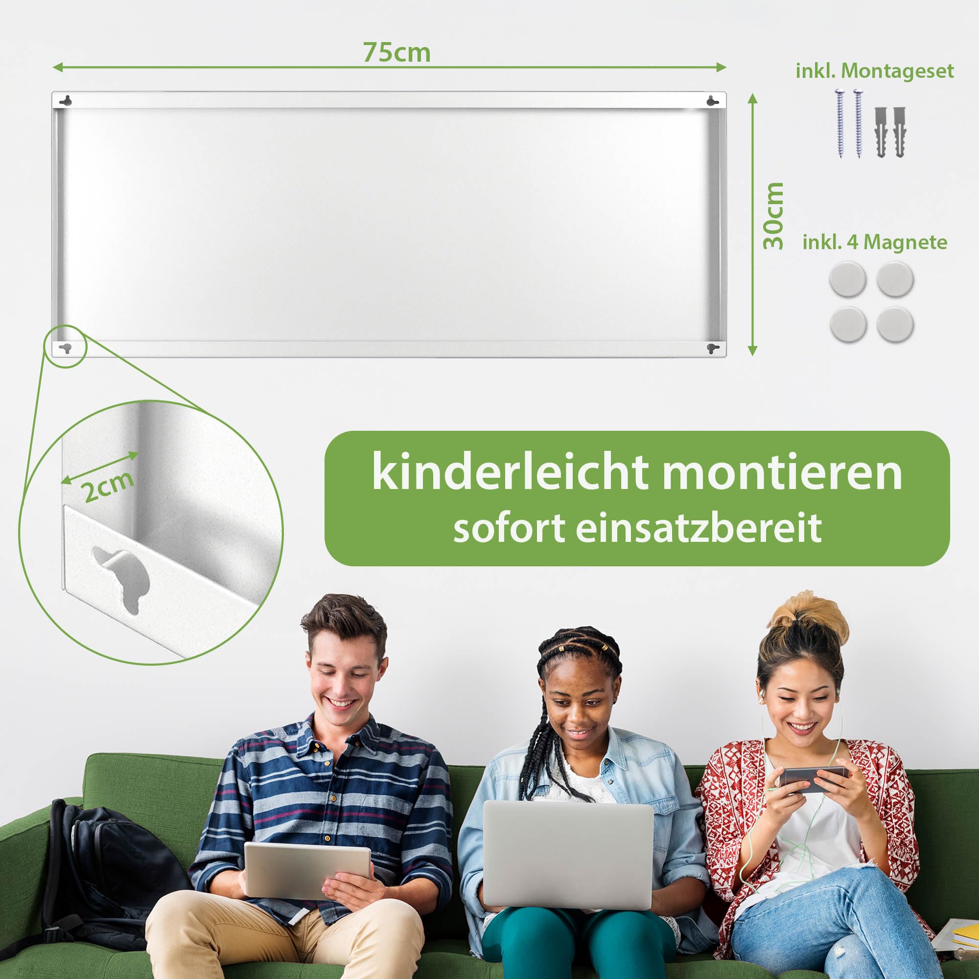 Banjado Magnettafel Wunschmotiv Weiss 75x30cm beschreibbar