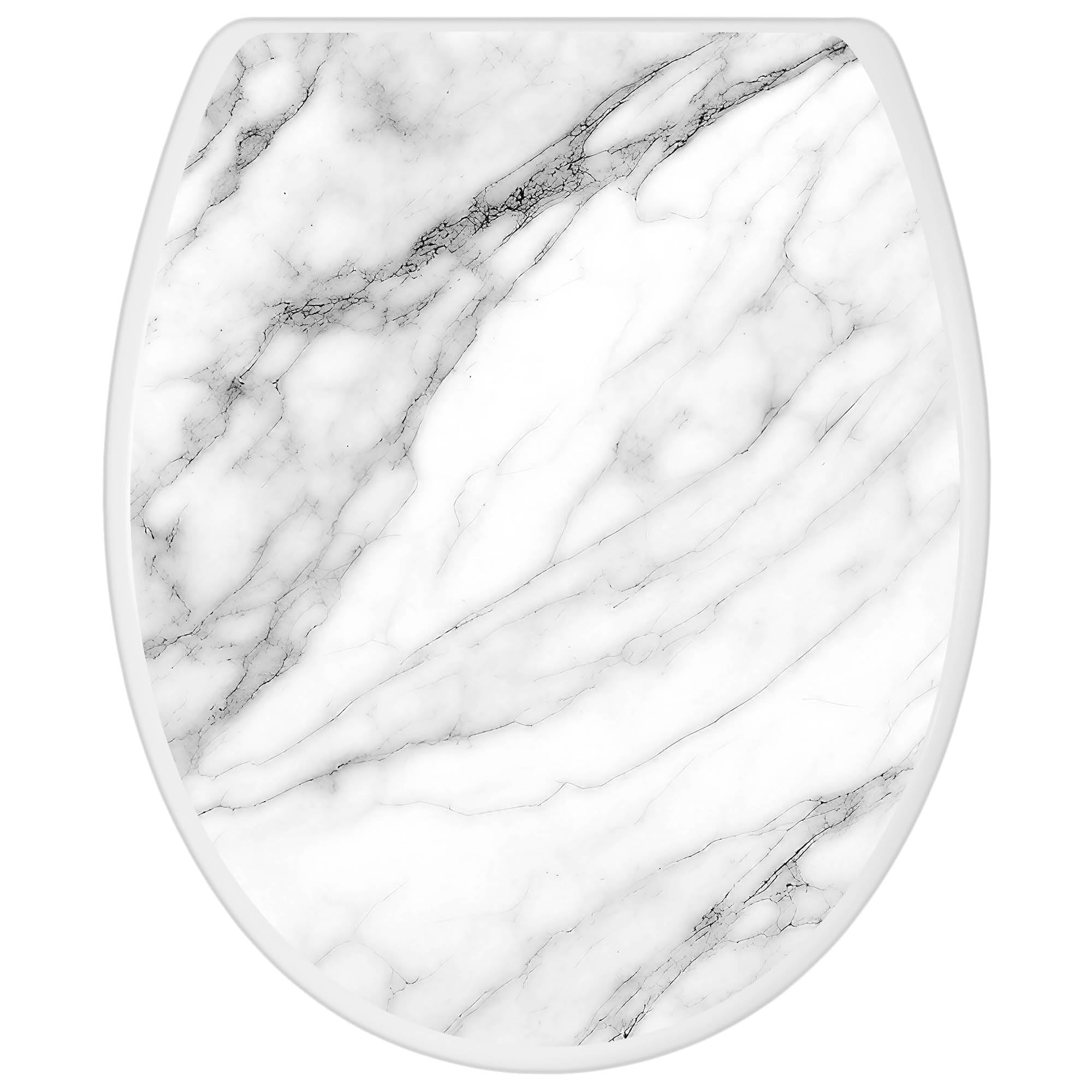 Banjado WC Sitz Weißer Marmor Toilettendeckel 44,5x37cm Weiß